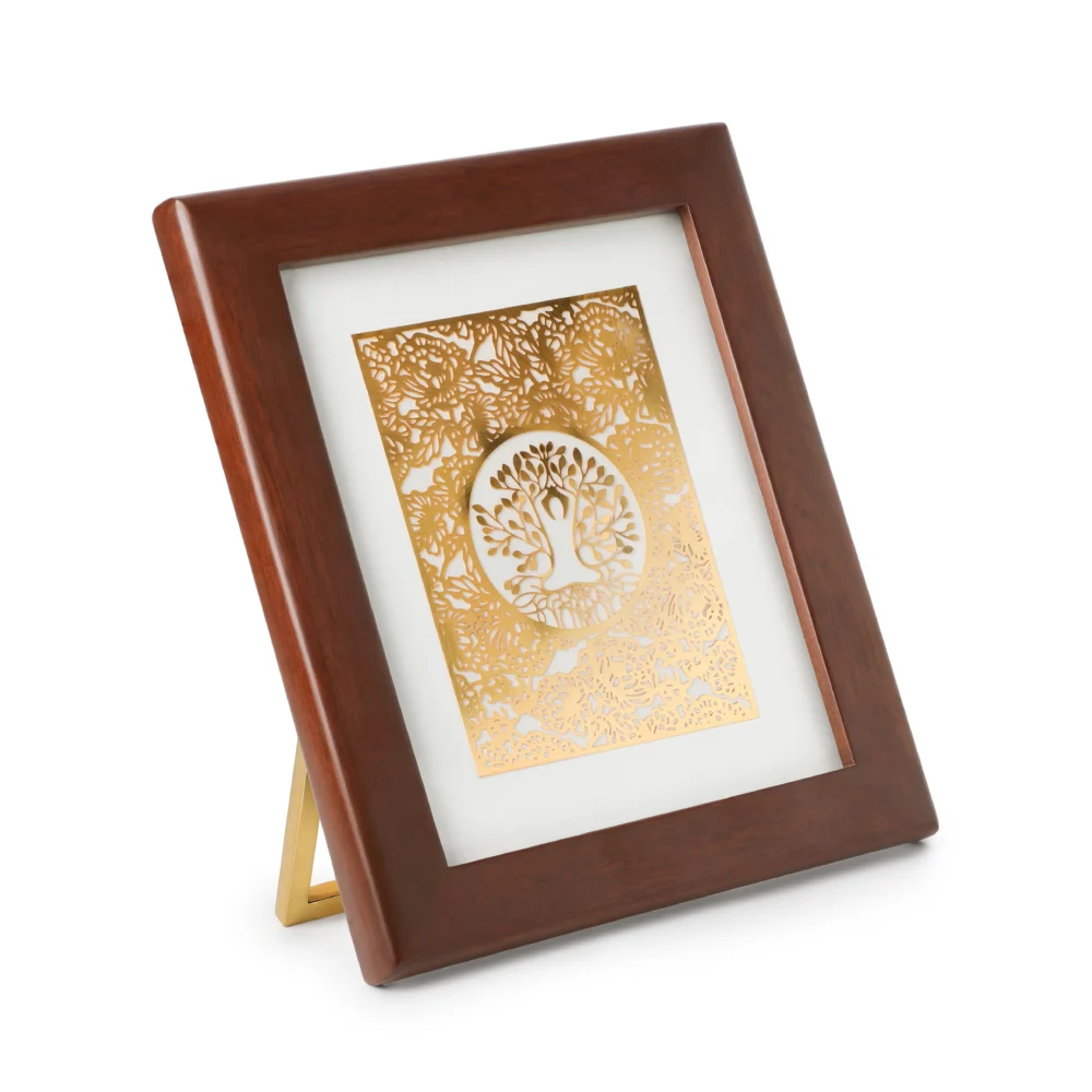 24K Gold Plated Tree of Life Encased in Teakwood Frame - Image 3