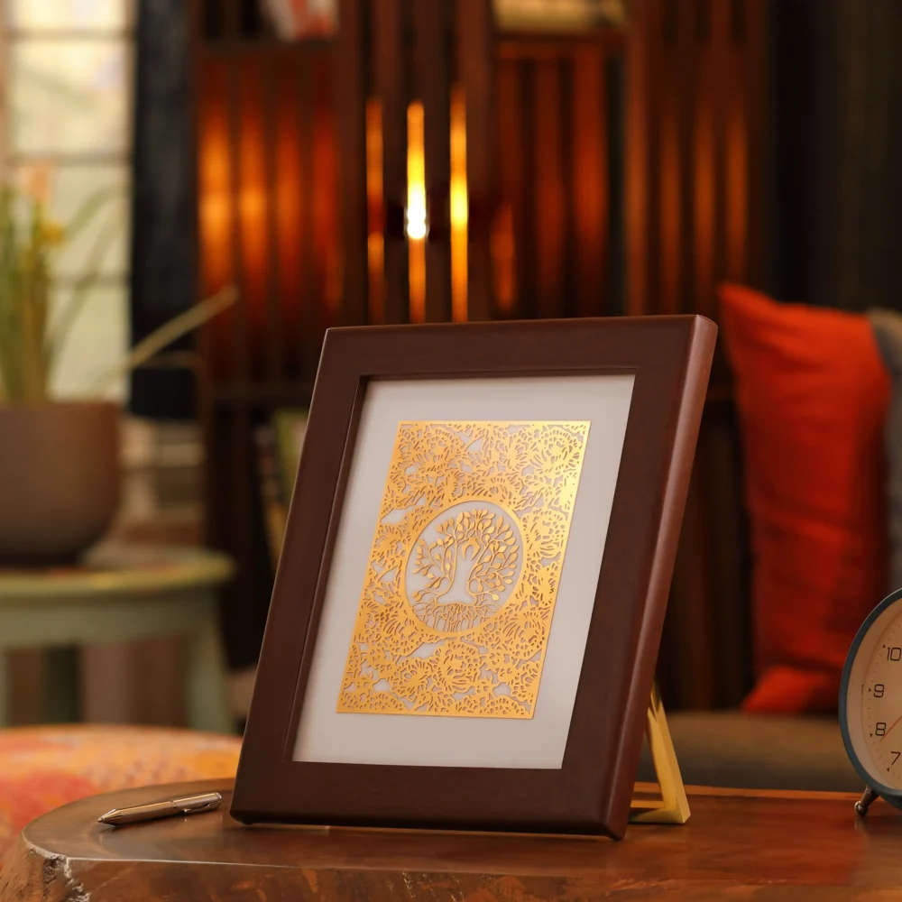 24K Gold Plated Tree of Life Encased in Teakwood Frame - Image 2