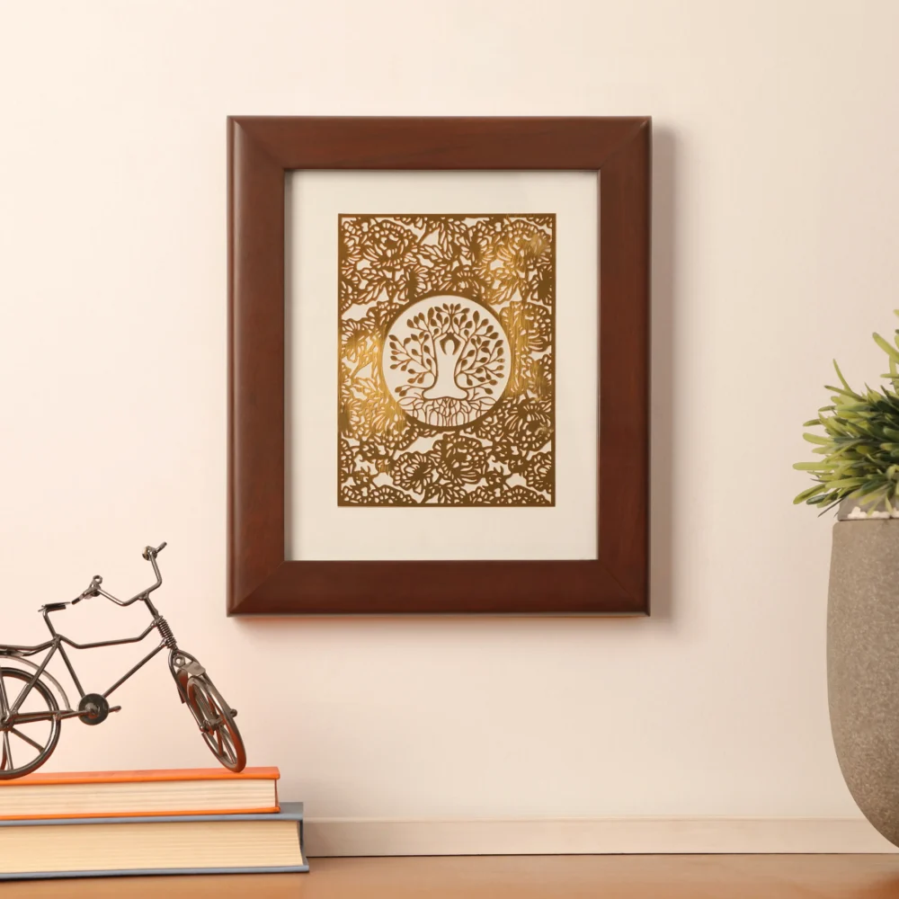 24K Gold Plated Tree of Life Encased in Teakwood Frame