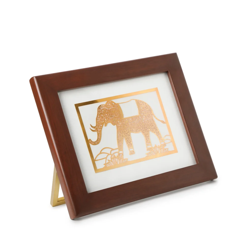 24K Gold Plated Elephant in Teakwood Frame - Image 3