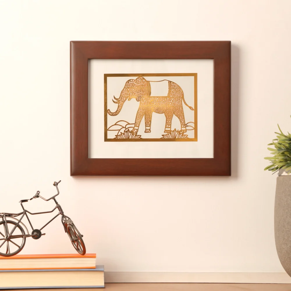 24K Gold Plated Elephant in Teakwood Frame